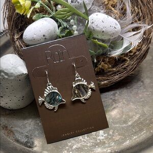 Fashion Silver tone Fish Earrings with Abalone Detail